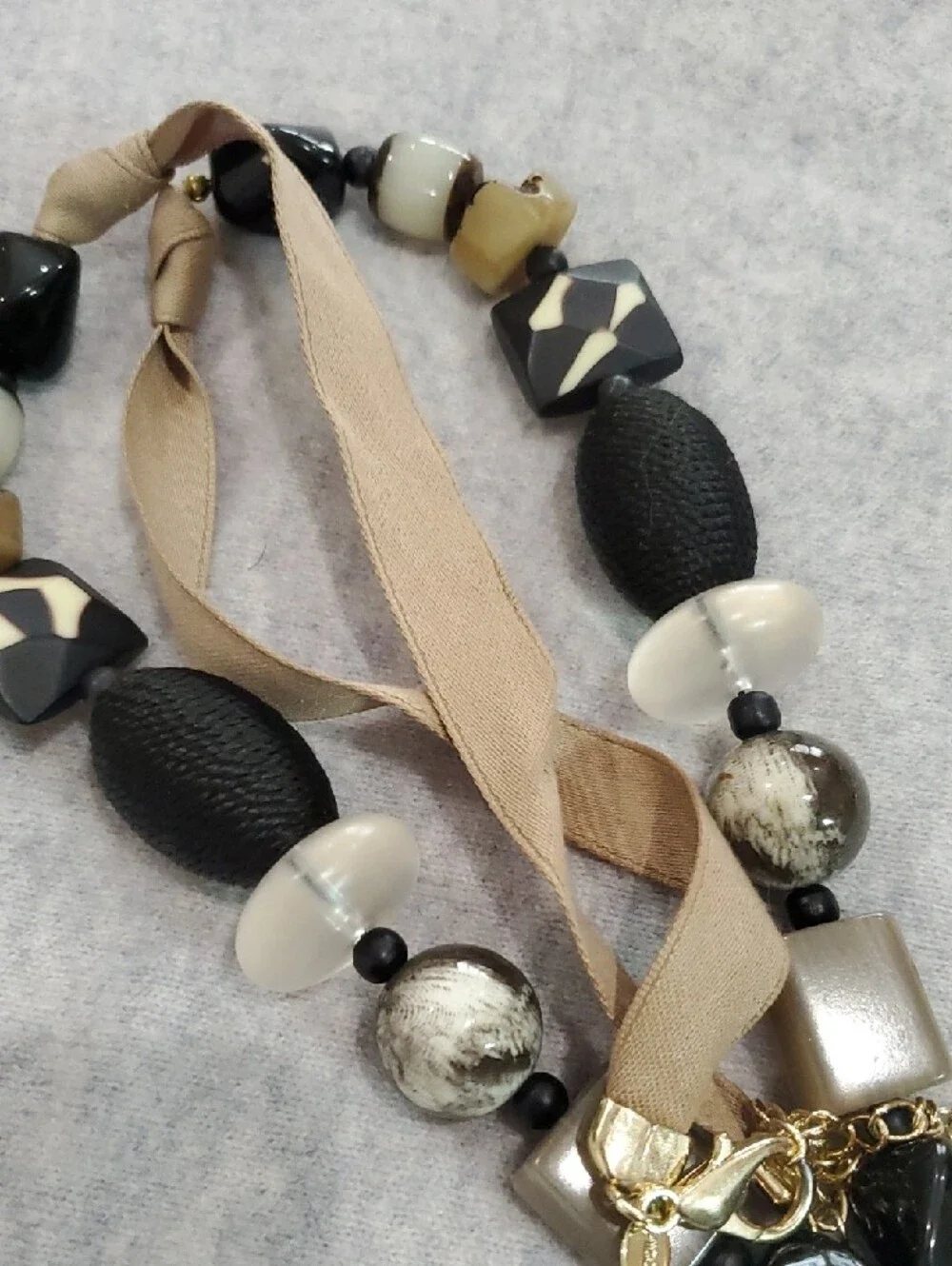 Chicos Chunky 23 Inch Neutral Multi-Bead Statement Necklace in Black and Tan